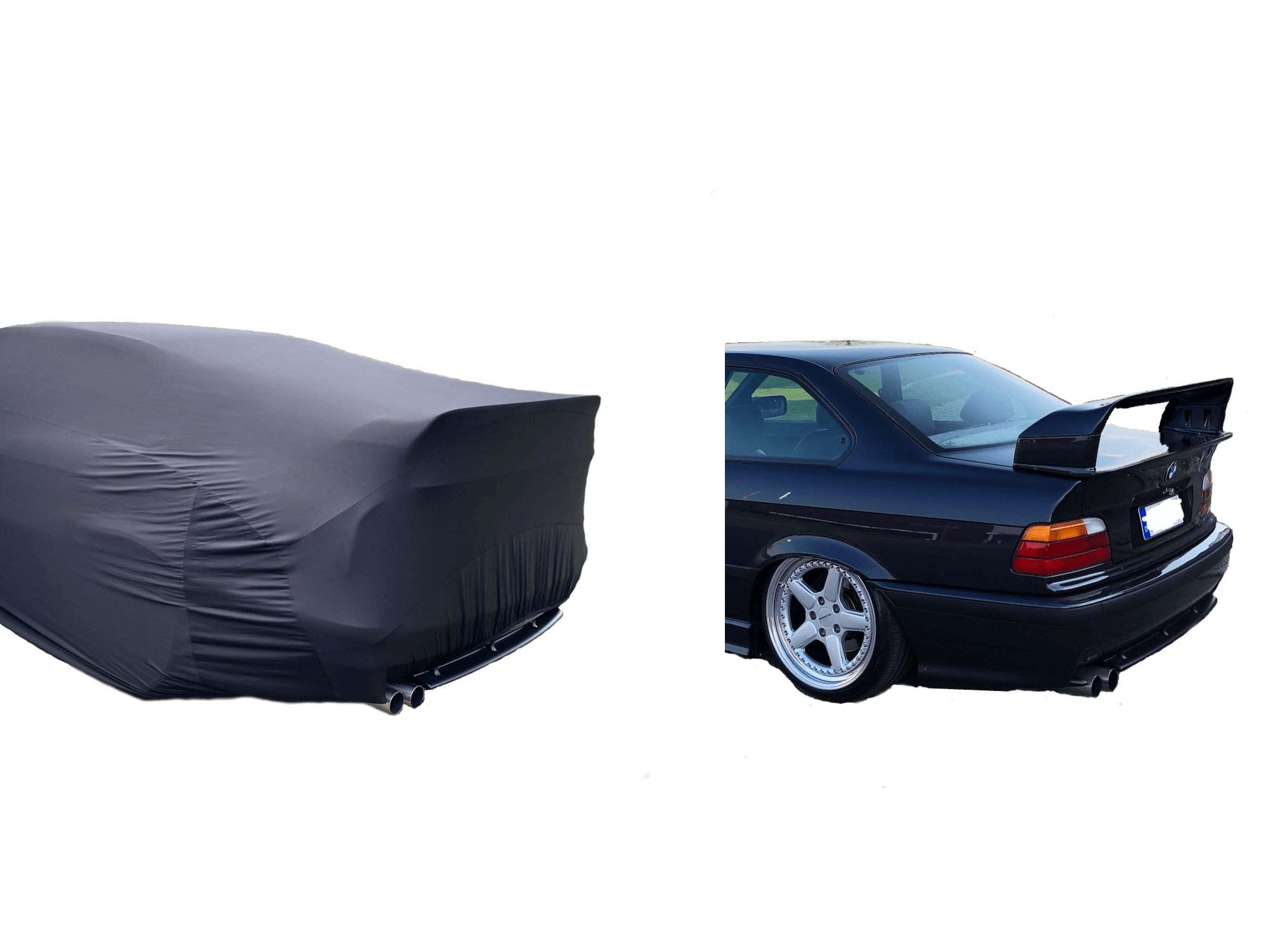 BMW mit Spoiler und Stretch Cover